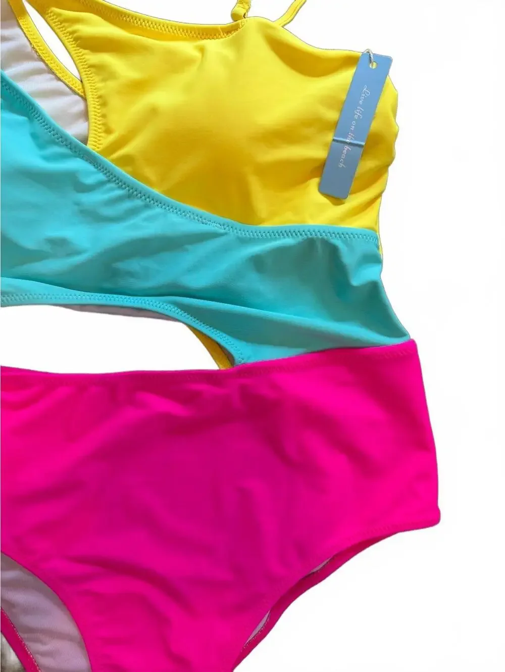 Trendy Colorblock One-Shoulder Cutout Swimsuit High Waist Cheeky Small NWT